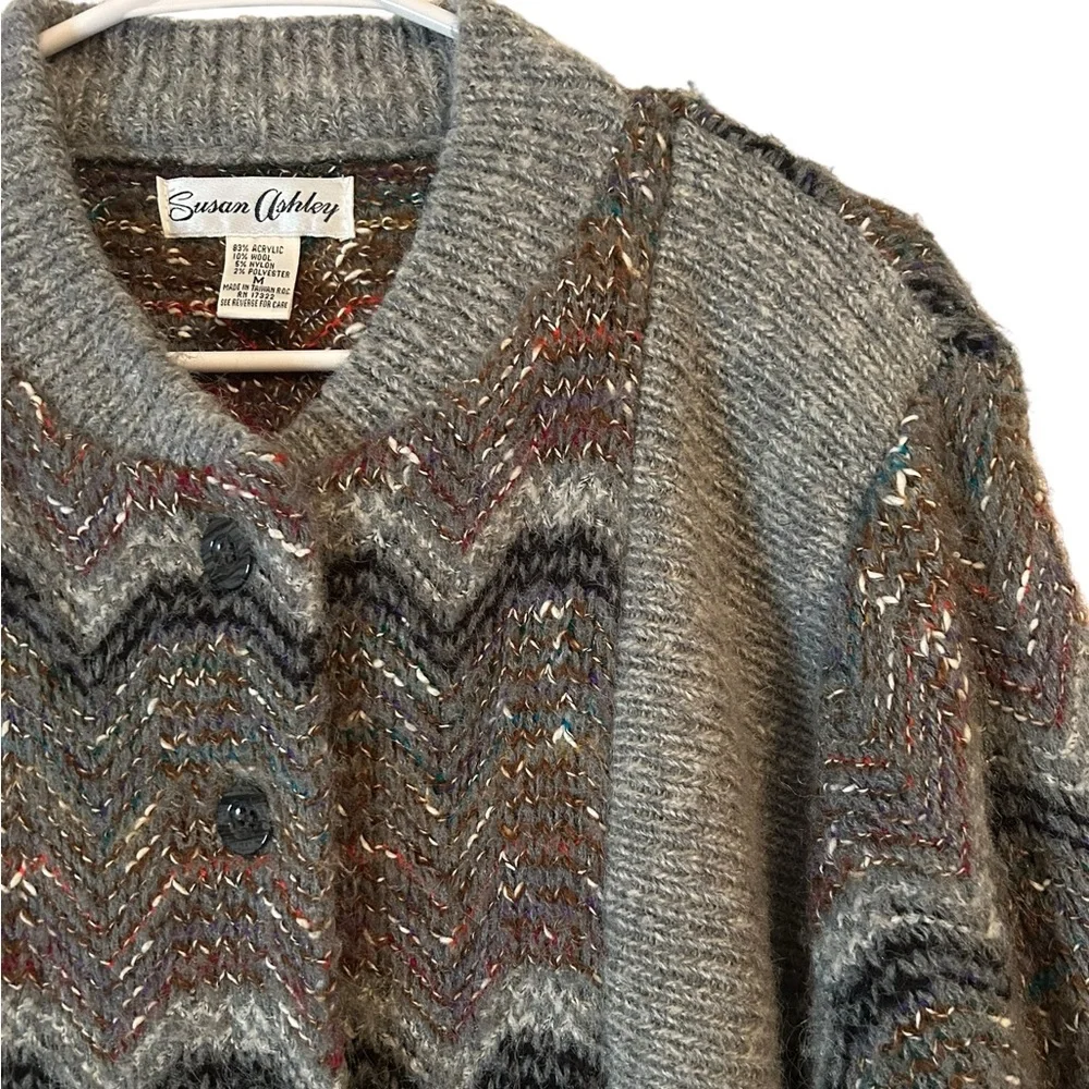 Susan Ashley Vintage Wool Blend Button‎ Up Cardigan Sweater Gray Grandpa Style M